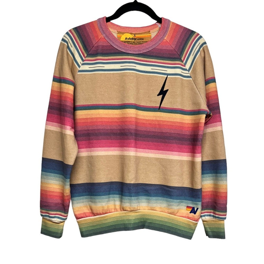 AVIATOR NATION TULUM BOLT STITCH SWEATSHIRT LIGHT KHAKI WOMEN’S SIZE SMALL‎